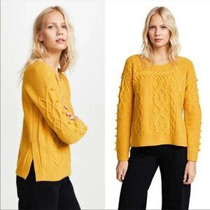 Madewell Merino Wool Cable Knit Pom Pom Pullover Mustard Sweater